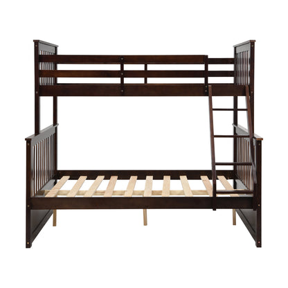 Espresso Wooden Twin Over Full Bunk Bed with Storage Drawers, Ladder, and Safety Guard Rails