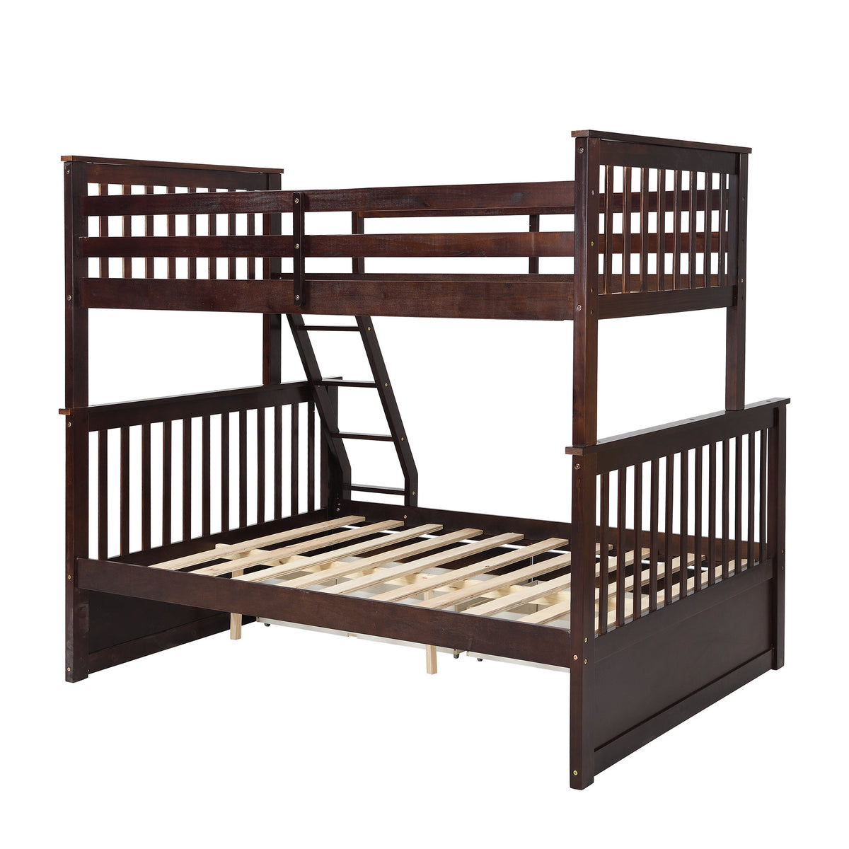Espresso Wooden Twin Over Full Bunk Bed with Storage Drawers, Ladder, and Safety Guard Rails