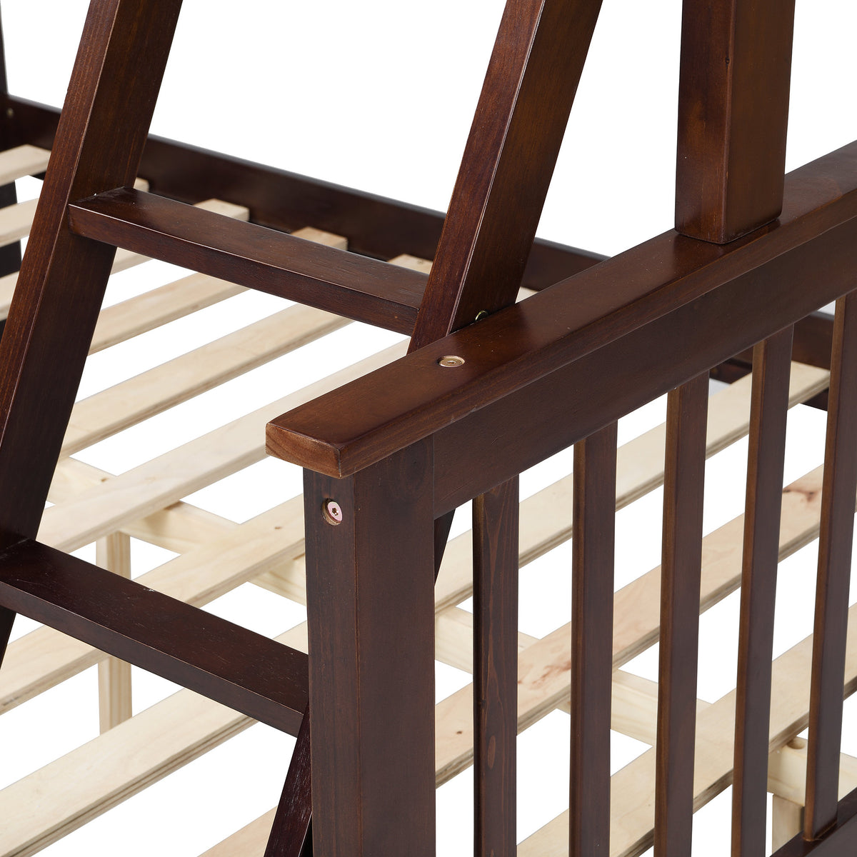 Espresso Wooden Twin Over Full Bunk Bed with Storage Drawers, Ladder, and Safety Guard Rails