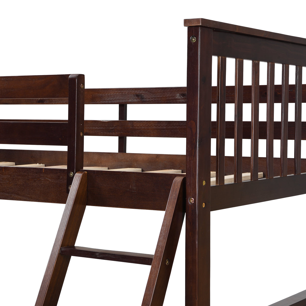 Espresso Wooden Twin Over Full Bunk Bed with Storage Drawers, Ladder, and Safety Guard Rails