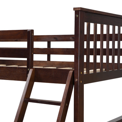 Espresso Wooden Twin Over Full Bunk Bed with Storage Drawers, Ladder, and Safety Guard Rails