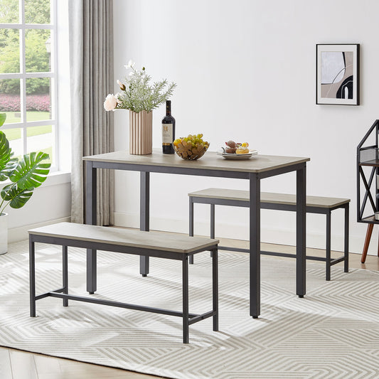 Dining Table Set, Bar Table with 2 Dining Benches, Kitchen Table Counter with Chairs, Industrial for Kitchen Breakfast Table, Party Room