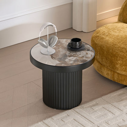 Set of 2 Coffee Table,MDF Round Coffee Table Sintered Stone Tabletop for Living Room Apartment,Leisure Area BLACK