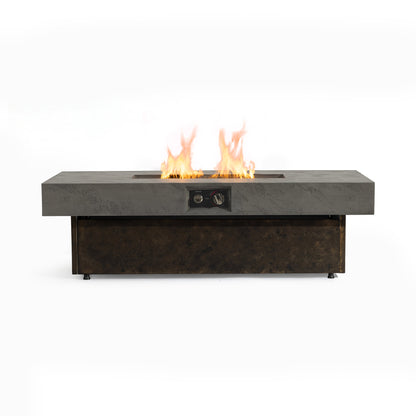 50000 BTU Rectangle Fire Pit Table, Smokeless Propane Outdoor Firepit Table with Convertible Coffee Table Design, Dual Height Adjustable Weather Resistant Patio Fire Furniture