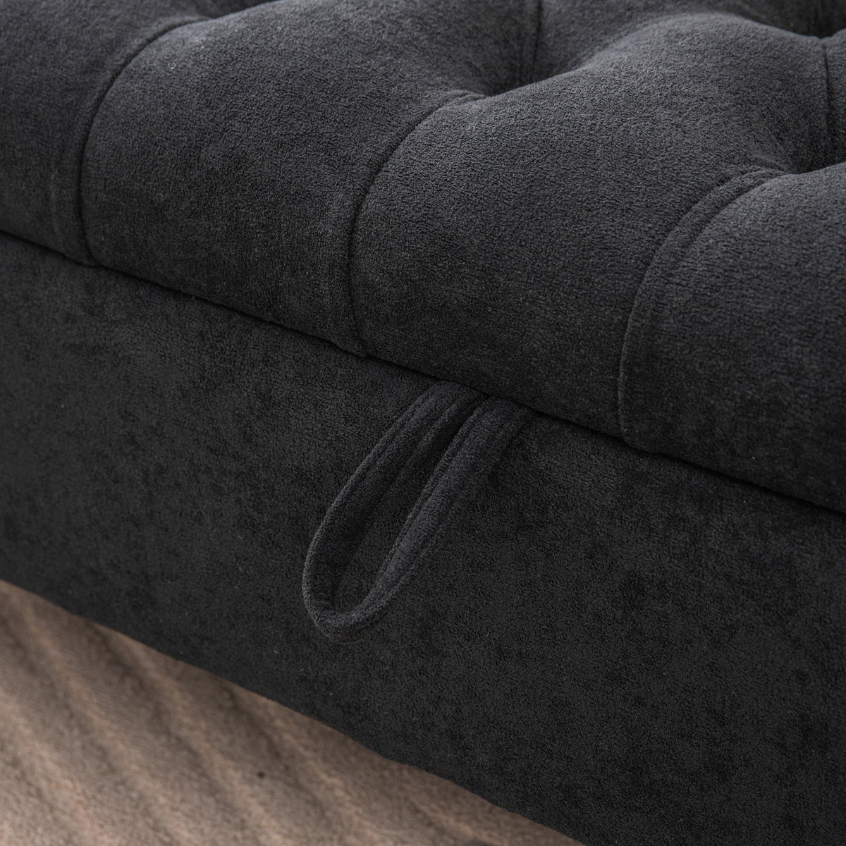 65.75" Wide Modern Upholstered  Storage Bench With Double Lids, Napped fabric Foot Stool With Rolled Armrest, Bench Daybed With Rubberwood Legs For Living Room, Entryway, Dormitory, Bedroom,Black