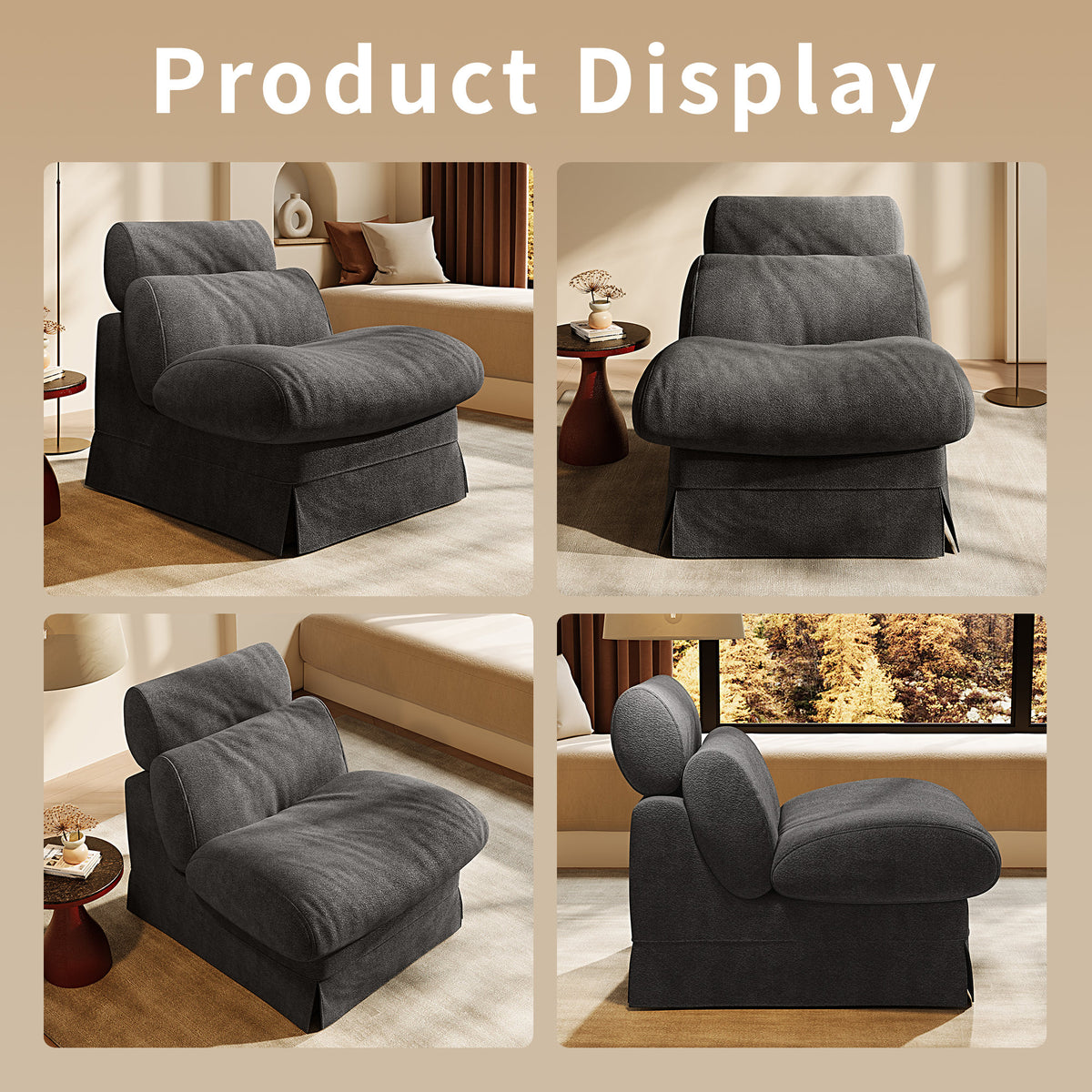 Minimalist Accent Chair with Solid Wood Frame, Soft Medium-Firm Chenille Upholstery, Ideal for Living Room, Bedroom, Balcony & Office Reading Nook