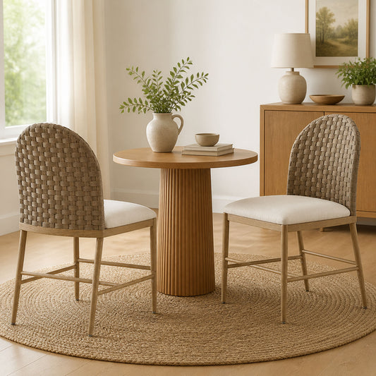 Farmhouse Dining Chairs Set of 2, Upholstered Kitchen Chairs Armless Iron Side Chair with rattan Backrest for Dining Room ,Restaurant,Brown