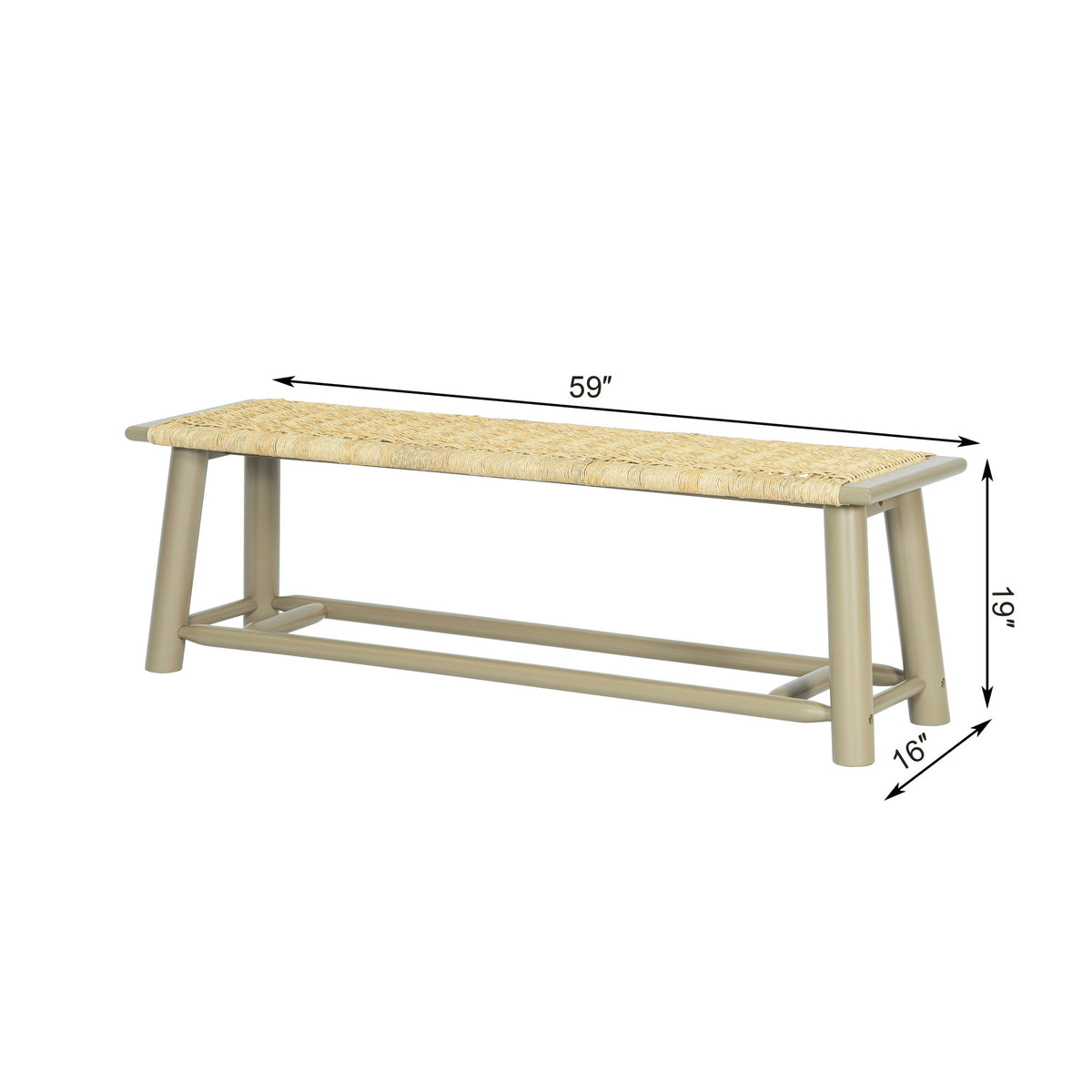 Farmhouse Modern Solid Wood Rattan Bench - 59 Inch Indoor & Covered Outdoor Bench Champagne Finish Multi-Functional Design