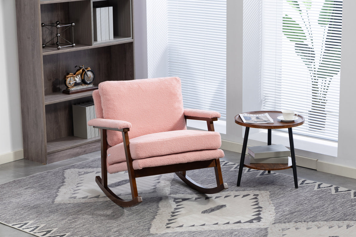 Mid Century Modern Accent Chair, rocking chair with Wood Frame, Upholstered Living Room Chairs, Reading Armchair for Bedroom Sunroom