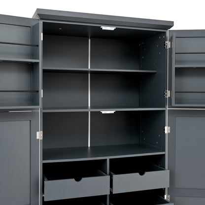 [Assembly Video Provided] TOPMAX 35.5x17.6x70.9inch Freestanding Kitchen Pantry Cabinet, Tall Storage Cabinet with 4 Doors, 2 Door Shelves – Gray