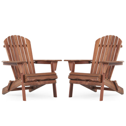 SoliWood Wooden Outdoor Folding Adirondack Chair Set of 2 for Garden, Lawn, Backyard, Natural & Light Brown, Solid Wood