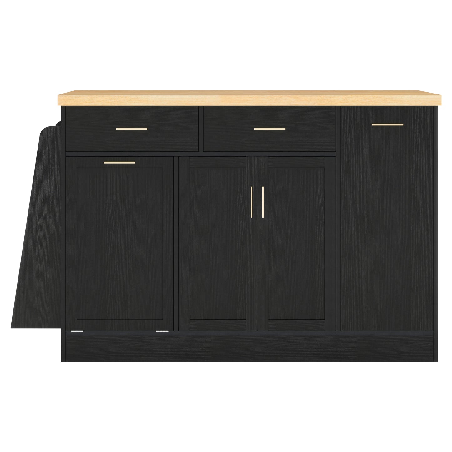 TREXM Multi-Functional Black Kitchen Sideboard with Sliding Door Cabinet, 3-Tier Spice Rack, and Hidden Trash Storage - MDF & Particle Board, 58' L