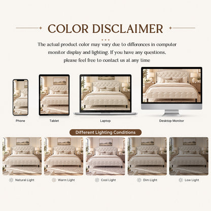 King Size Upholstered Platform Bed Frame with Velvet Tufted Headboard, Heavy Duty Metal Slats Support, No Box Spring Needed, Modern Wingback Design, Cream Beige