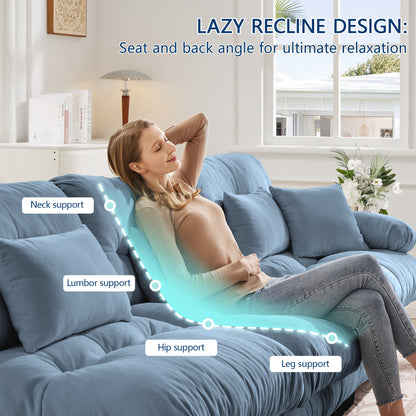 Cloud Couch 2 Seater Sofa, Chenille 2 - Seat sofa with 2 Lumbar pillows and 2 throw pillows, Chenille Blue