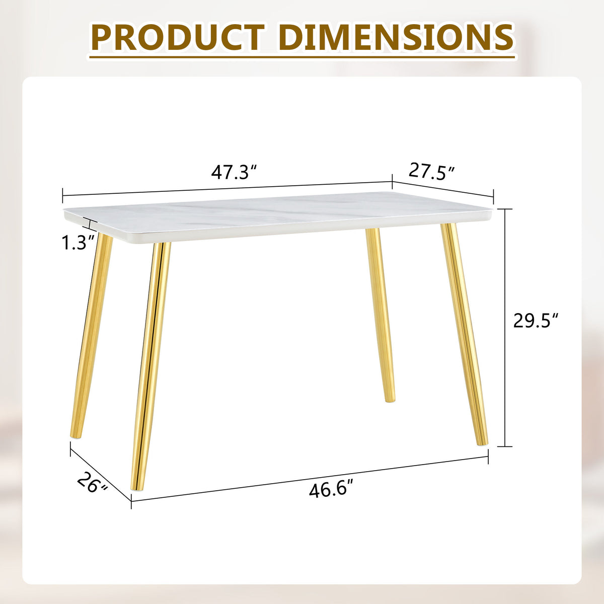 Modern minimalist rectangular dining table, suitable for 4-6 people. Tempered glass countertop+lower MDF board, imitation marble texture – Model W1151S04622