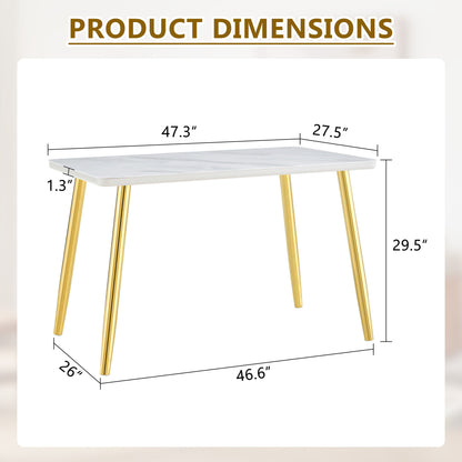 Modern minimalist rectangular dining table, suitable for 4-6 people. Tempered glass countertop+lower MDF board, imitation marble texture – Model W1151S04622