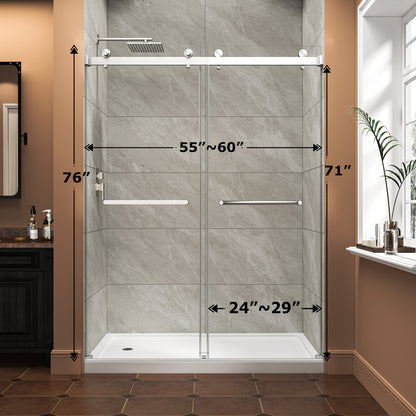 55"-60" W x 76" H Brushed Nickel Reversible Installation Double Bypass Sliding Shower Door Easy Installation Frameless Shower Door,5/16"(8MM) Tempered Glass With Nano Explosion-proof Film