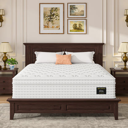 14'' Hybrid Mattress - Queen, Memory Foam & Pocket Springs for Pressure Relief, Fiberglass Free Ergonomic Home White