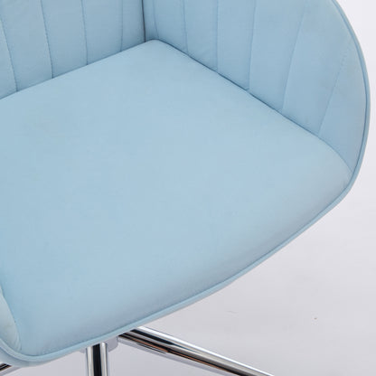 TY Ergonomic Office Chair in Baby Blue Velvet with Adjustable Backrest and Silver Base, Ideal for Home Bedroom and Long Sitting