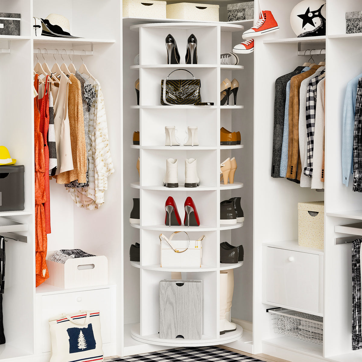 Rotating Shoe Rack Tower, 7-Tier Spinning Shoe Rack, Free Standing 360° Revolving Shoe Organizer
