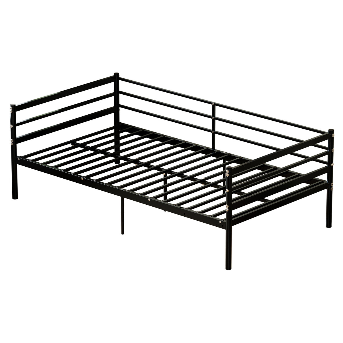 Twin Metal Bed Frame, Heavy-Duty Steel Platform Bed with 11.8-Inch Guardrails, 600 lb Capacity, 10.94-Inch Under-Bed Clearance, No Box Spring Needed, Black