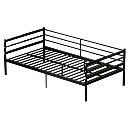 Twin Metal Bed Frame, Heavy-Duty Steel Platform Bed with 11.8-Inch Guardrails, 600 lb Capacity, 10.94-Inch Under-Bed Clearance, No Box Spring Needed, Black