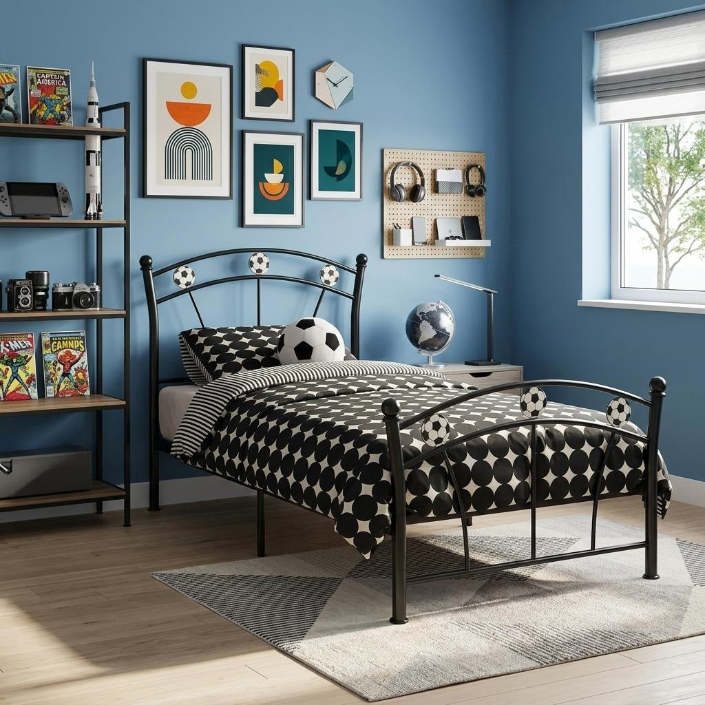 Heavy Duty Metal Twin Bed Frame Platform with Sturdy Support Slats, No Box Spring Needed, Noise Free Metal Twin Size Bed for Kids Teen Adult Bedroom Guest Room