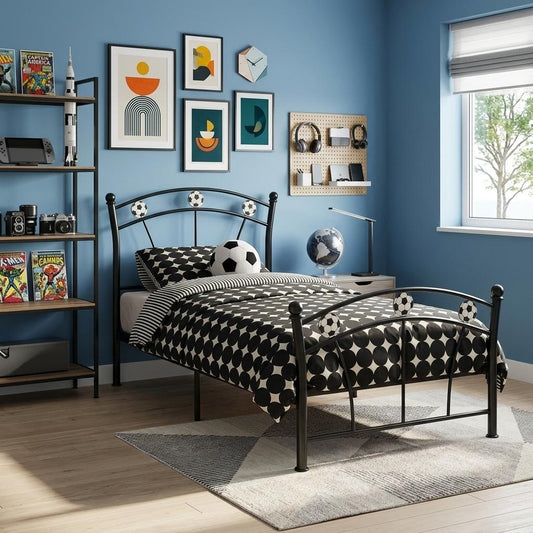 Heavy Duty Metal Twin Bed Frame Platform with Sturdy Support Slats, No Box Spring Needed, Noise Free Metal Twin Size Bed for Kids Teen Adult Bedroom Guest Room