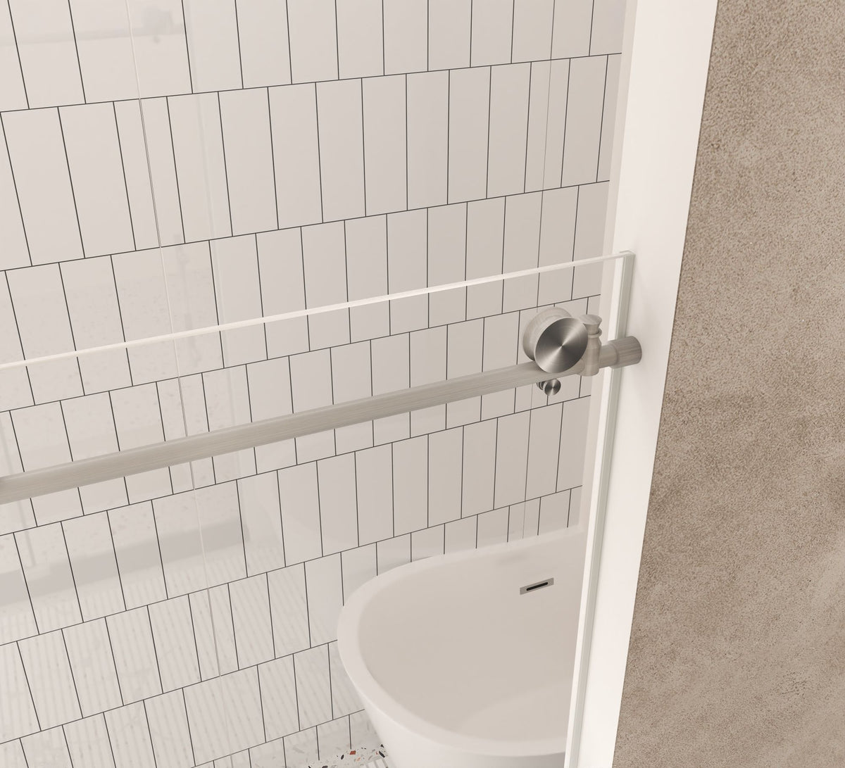 Frameless shower door 56-60 "W x 76" H, 1/4 "(6 mm) Clear Tempered Glass, Explosion Proof Film, Stainless Steel Handle,Brushed Nickel