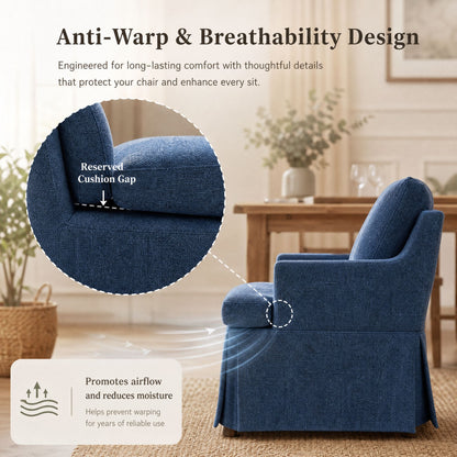 Upholstered Dining Chairs Set of 1, Modern Kitchen Chair Dining Room Chair with 4 Casters, Linen Armchair for Bedroom Reading Room Living Room, Navy