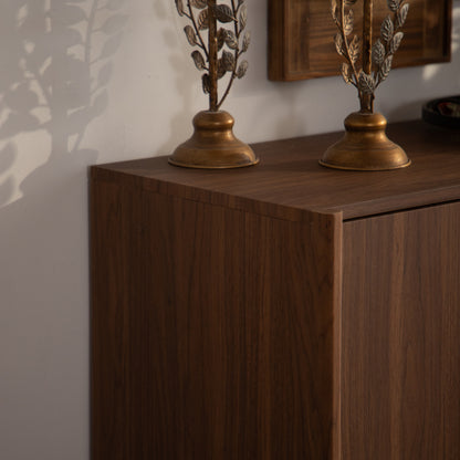 Wood MDF Sideboard Buffet Cabinet, Walnut Brown 2 Door Storage Credenza with Adjustable Shelf, Magnetic Soft Close Door Accent Cabinet for Entryway Living Room Hallway