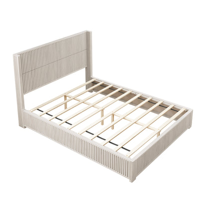 (ETA:9.21-AT:25) Solid Wood Platform Bed Frame with Headboard, No Box Spring Needed, Floor-standing bed, Easy Assembly, Queen Size, Beige