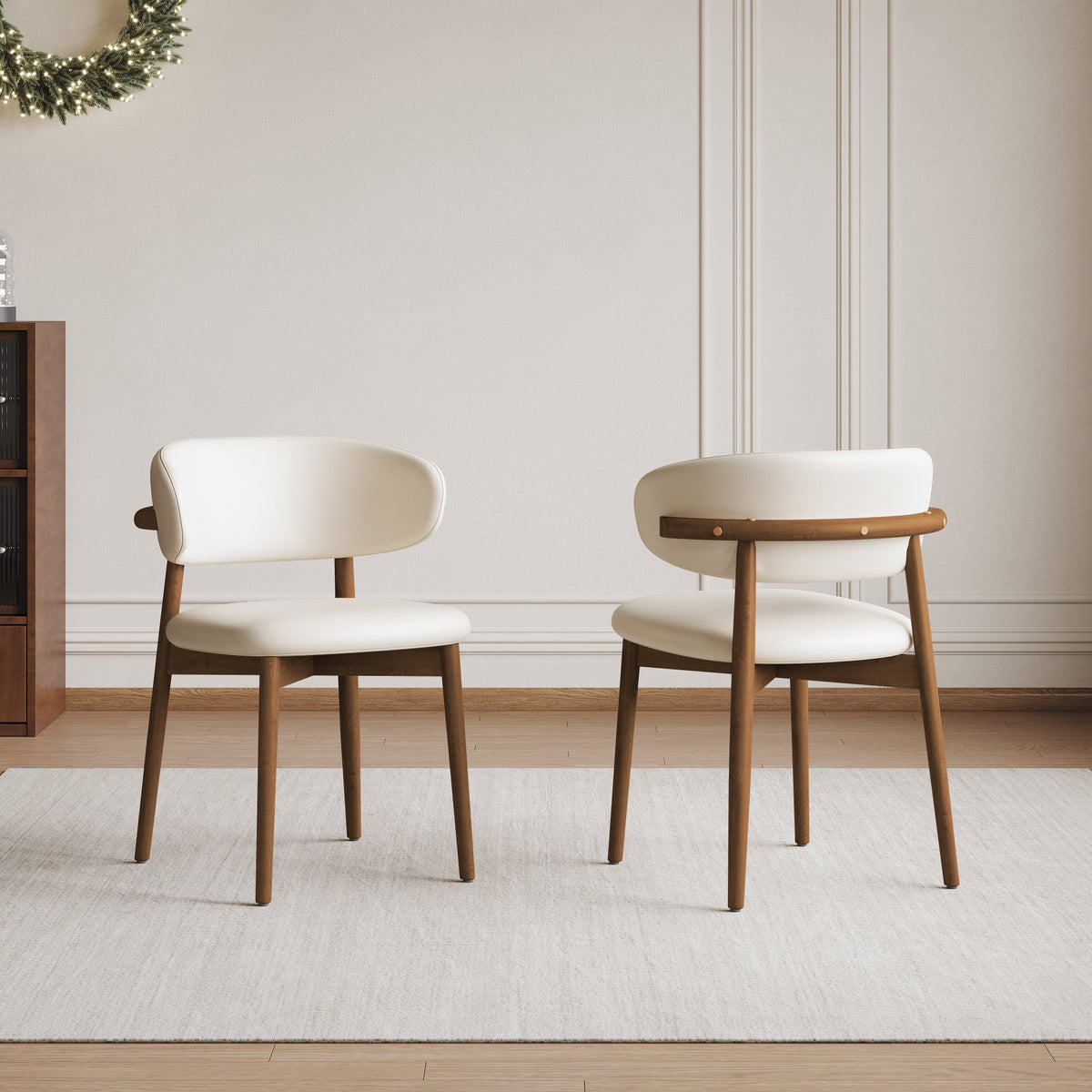 Mid-Century Modern Wooden Feet Dining Chair Set of 2 – White Stylish Chairs for Dining Room, Kitchen, or Living Room, Durable PU & Ash Wood, 20.08 x 20.08 x 30.71 inches