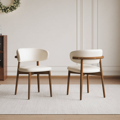 Mid-Century Modern Wooden Feet Dining Chair Set of 2 – White Stylish Chairs for Dining Room, Kitchen, or Living Room, Durable PU & Ash Wood, 20.08 x 20.08 x 30.71 inches
