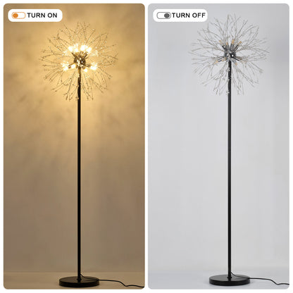 Dandelion Floor Lamp, Matte Black & Chrome Finish Metal Body with Glass Shade, Modern Standing Lamp for Home Decor