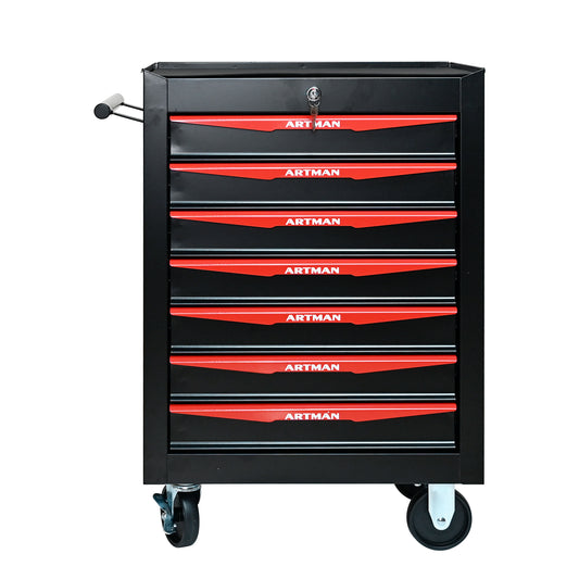 Rolling Metal Tool Chest with 7 Drawers, 20' 7-Drawer Tool Chest Cabinet with Ball Bearing Drawer Slides, Steel Tool Storage Box Organizer -BLACK&RED