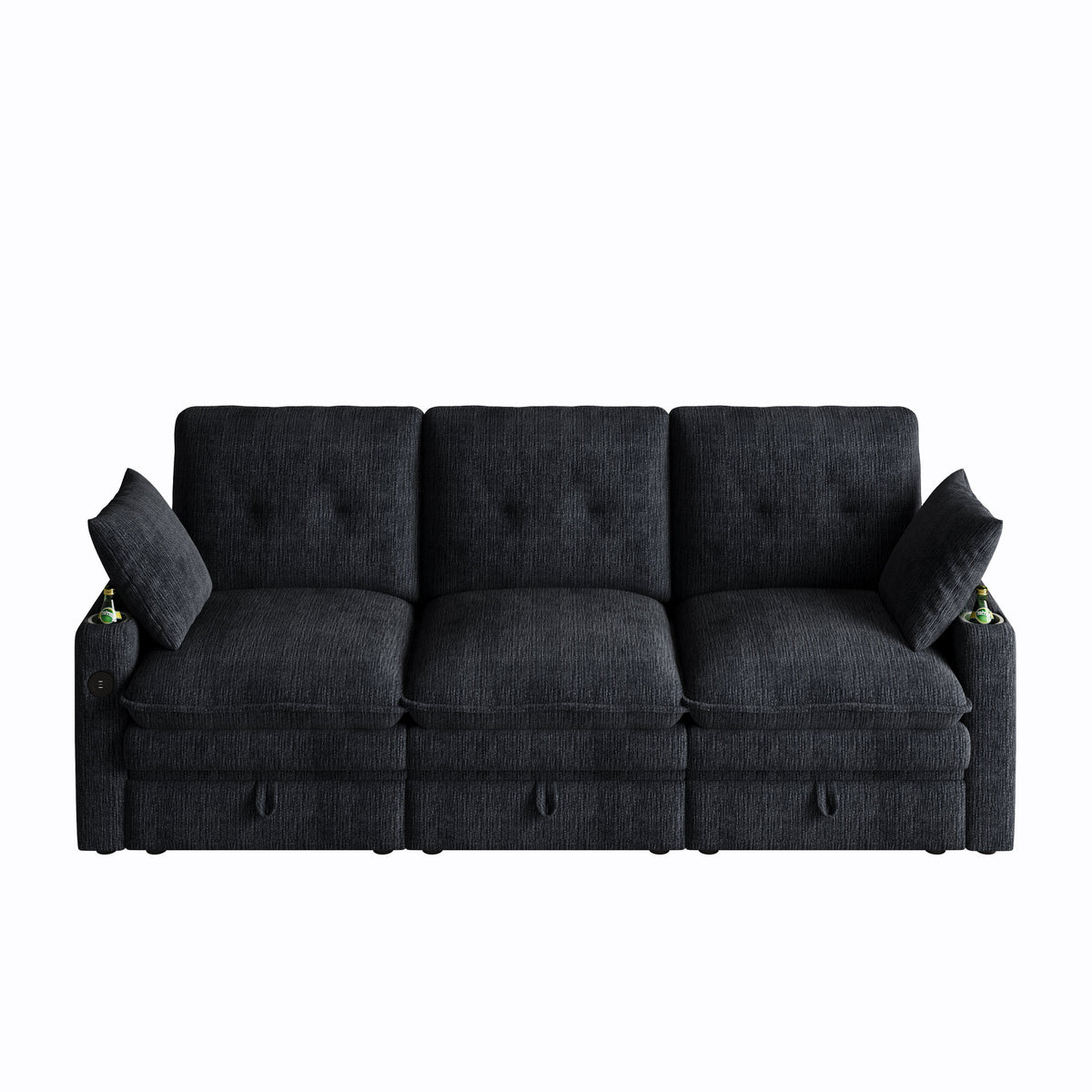 89-inch three-person cloud sofa with storage, armrests featuring hidden tabletop and USB ports, and armrests with storage function. High-quality cashmere three-person sofa. Suitable for living rooms,