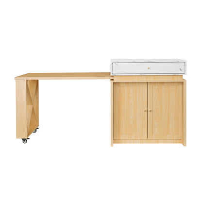 U_STYLE Modern Imitation Marble Counter Height Dining Table for 4, Farmhouse Bar Table with Adjustable Shelf, for Kitchen & Home Bar (Chairs Not Included)
