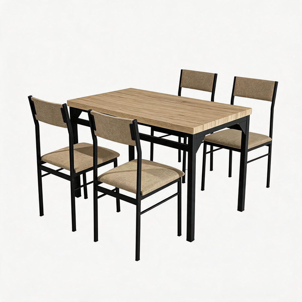 5-Piece Dining Table Set for 4, 47.24" Dining Table with 4 Upholstered Linen-Look Chairs, Black Metal Frames, Modern Kitchen & Dining Room Furniture