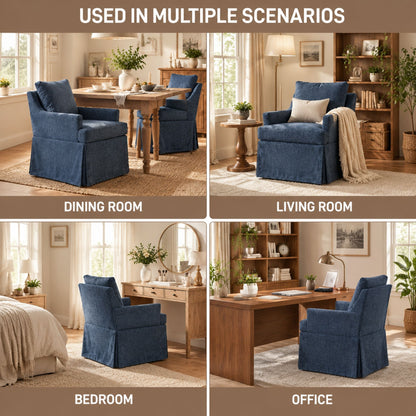 Upholstered Dining Chairs Set of 1, Modern Kitchen Chair Dining Room Chair with 4 Casters, Linen Armchair for Bedroom Reading Room Living Room, Navy