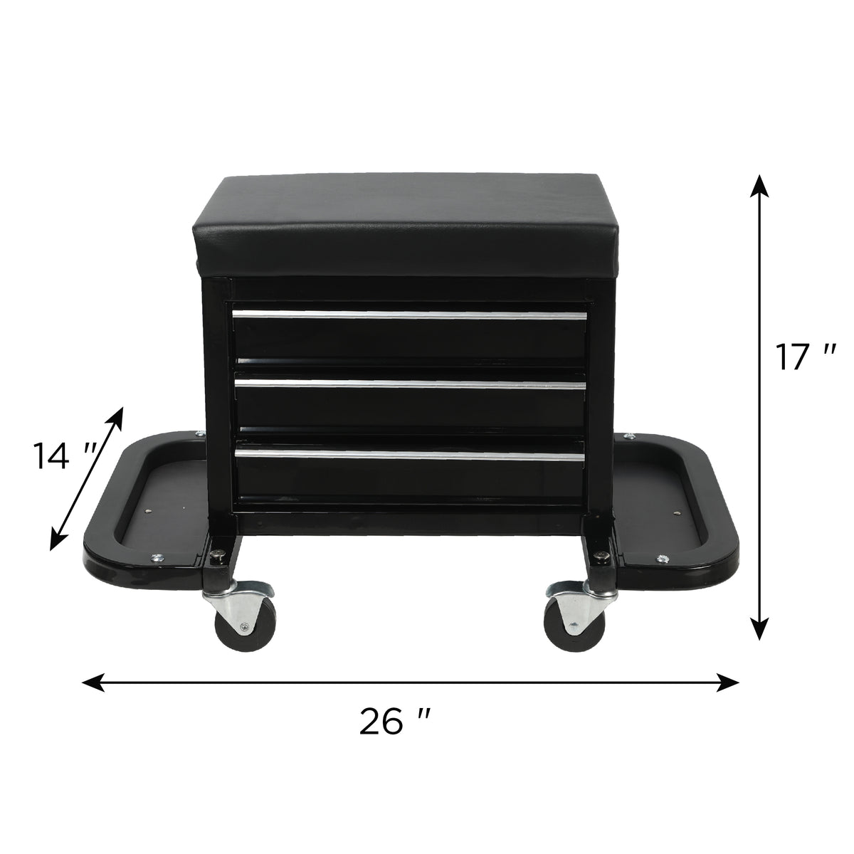3-Drawer Tool Chest Rolling Mechanic Seat with Tool Trays, 350lbs Max Weight Capacity, Black