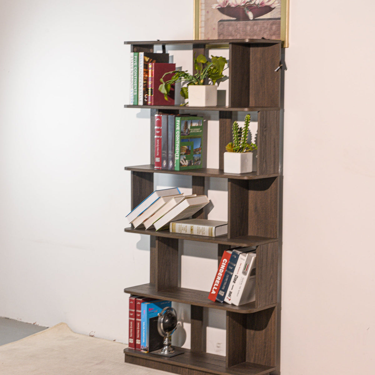 Modern 5-Tier Open Bookshelf in Dark Brown MDF Wood, 31.5" L x 64.56" H Free-Combination Storage Shelving, or Bedroom Decor