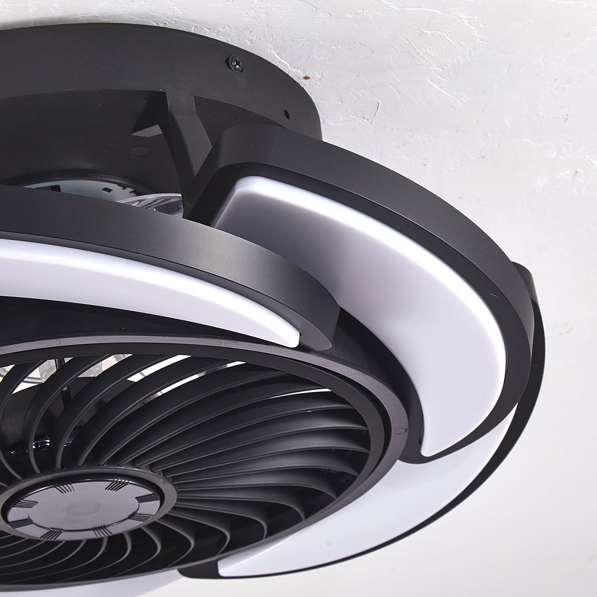 Black Bladeless Ceiling Fan with Remote Control, 6 Speeds Dimmable Light, Enclosed Low Profile for Bedroom Living Room, 17-Inch