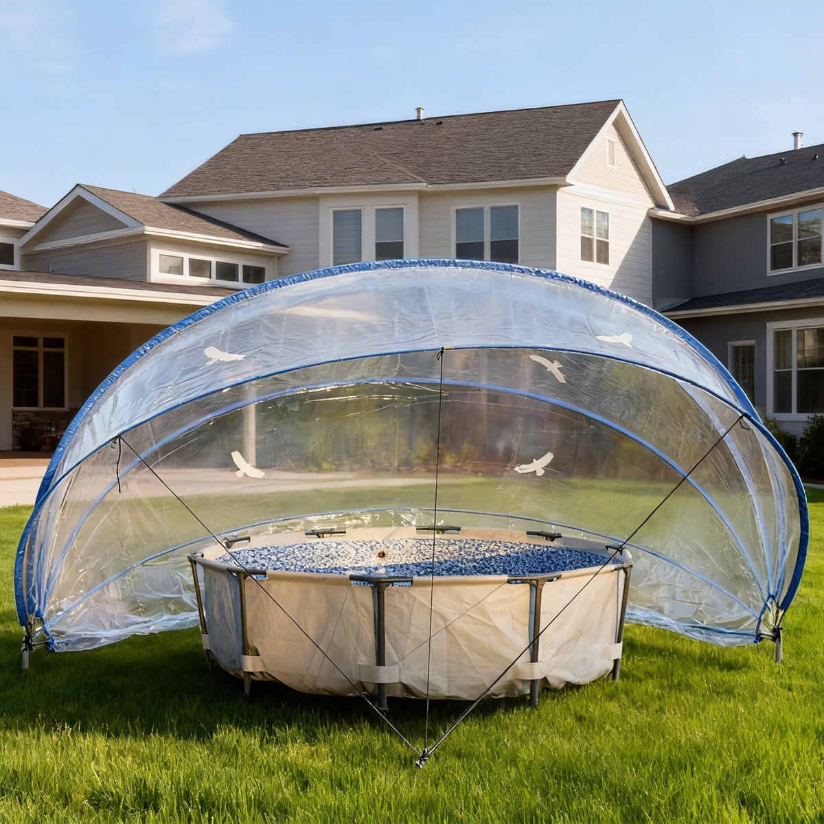 NEW 18ft Ground-Mounted Retractable Pool Cover, PVC Film Fiberglass Rod Pool Fence, Outdoor Pool Accessories, Suitable for 17.7FT and smaller Round Pools