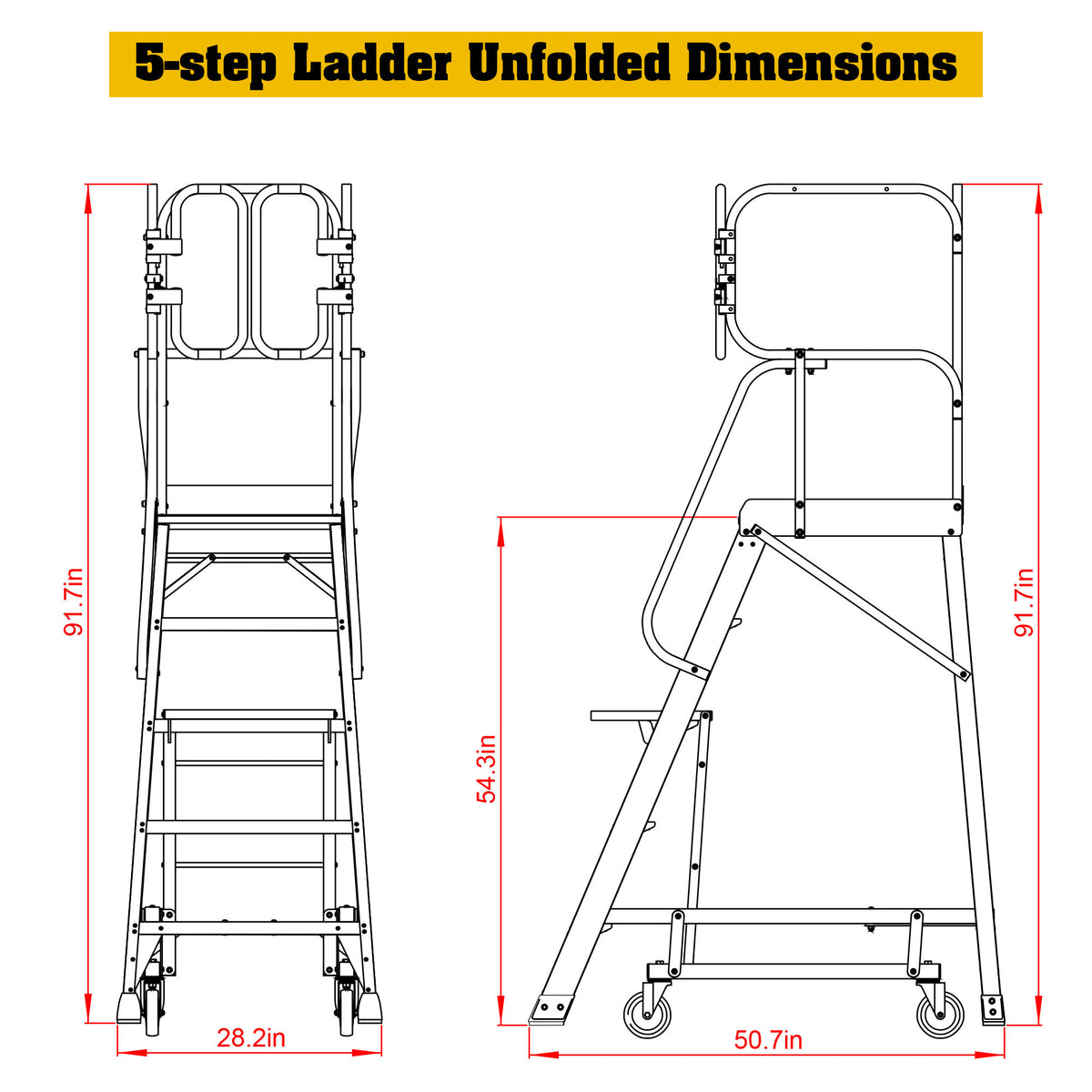 5 Step 375lbs Aluminum Rolling Platform Ladder