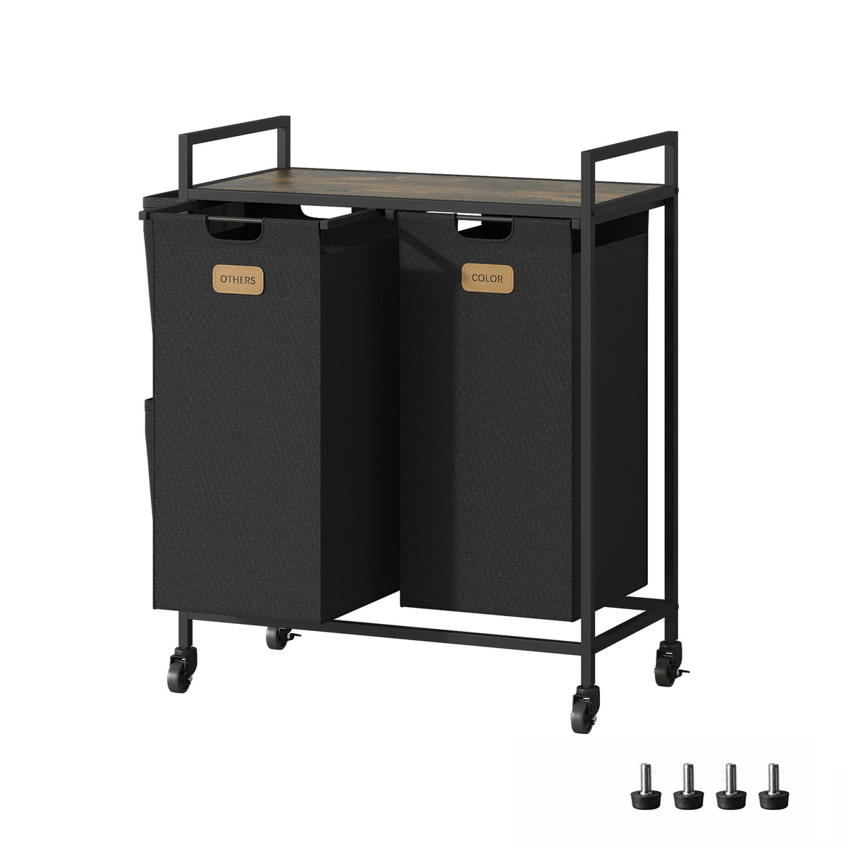2 Section Laundry Hamper, Laundry Sorter with Wheels, Laundry Basket Organizer with Shelf & 2 Pull-Out Removable Bags, Dirty Clothes Hamper Organizer for Laundry Room Bathroom Dorm ,26.4 gallons(100L)
