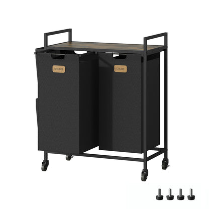 2 Section Laundry Hamper, Laundry Sorter with Wheels, Laundry Basket Organizer with Shelf & 2 Pull-Out Removable Bags, Dirty Clothes Hamper Organizer for Laundry Room Bathroom Dorm ,26.4 gallons(100L)