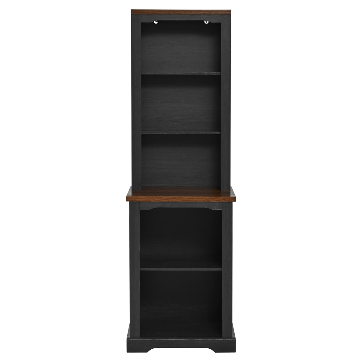 ON-TREND Two-Piece Elegant Freestanding Tall Cabinet with Fully Open Storage, Walnut Element Bookshelves with Curved Design
