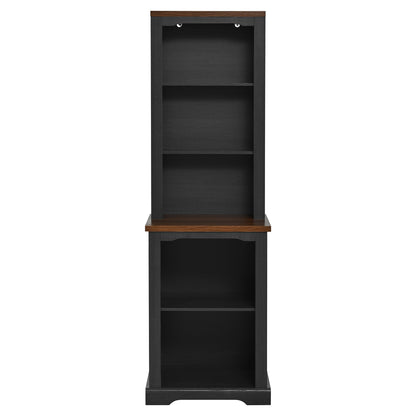 ON-TREND Two-Piece Elegant Freestanding Tall Cabinet with Fully Open Storage, Walnut Element Bookshelves with Curved Design