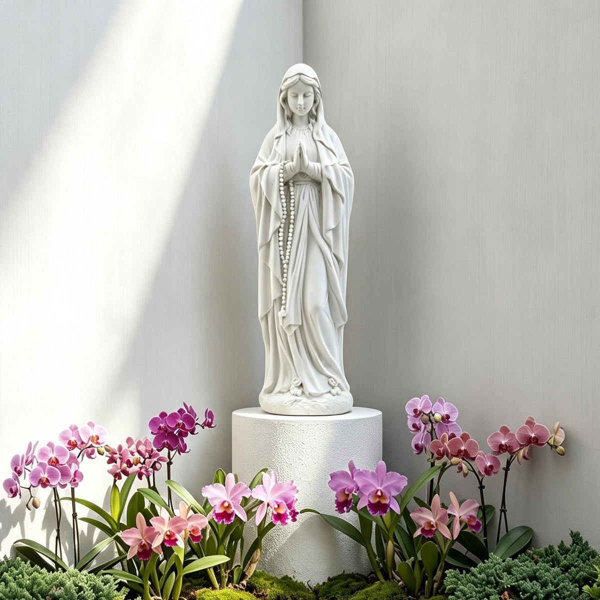Virgin Mary Garden Statue 29.9 Inch, Weather-Resistant Magnesia Outdoor Sculpture, Religious Yard Decor for Patio Lawn Porch Memorial Garden